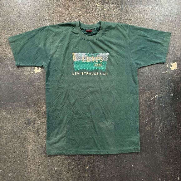 Vtg Levi’s Red Tab Green Short Sleeve T-Shirt Embroidered Logo Mens 2XL Read Bio - Picture 1 of 16